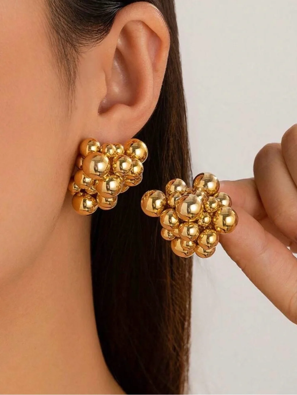 Gold Cluster Ball Stud Earrings - Picture 2 of 6